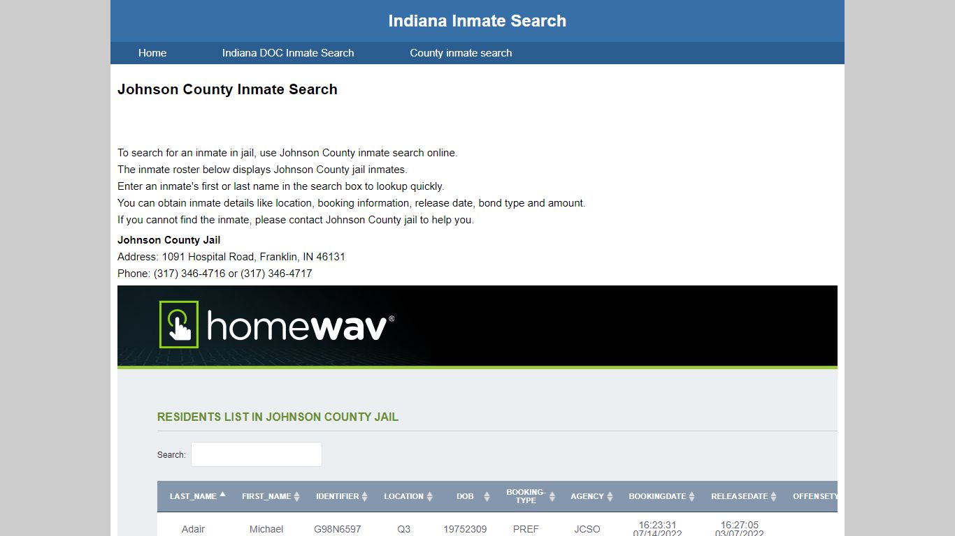 Johnson County Jail Inmate Search - Indiana Inmate Search