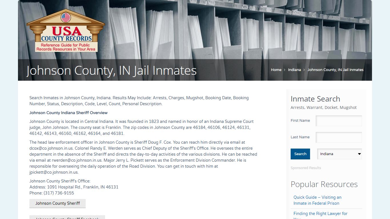 Johnson County, IN Jail Inmates | Name Search