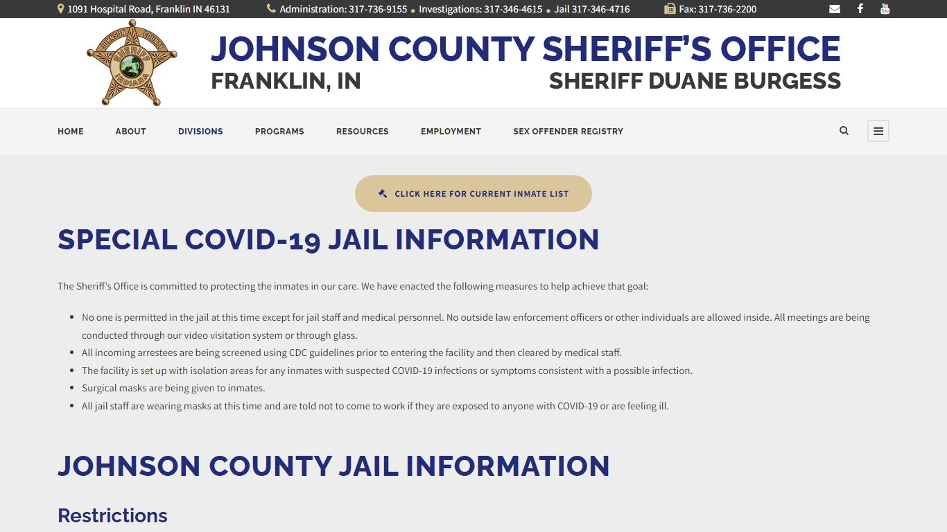 Jail Division – Johnson County Indiana Sheriff's Office